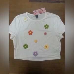 SHEIN Short Sleeve Tee with Colorful Floral Embroidery